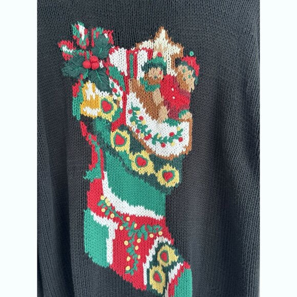 Vtg The Eagles Eye Women’s Christmas Sweater Size XL Christmas Stocking & Bear - Picture 3 of 9